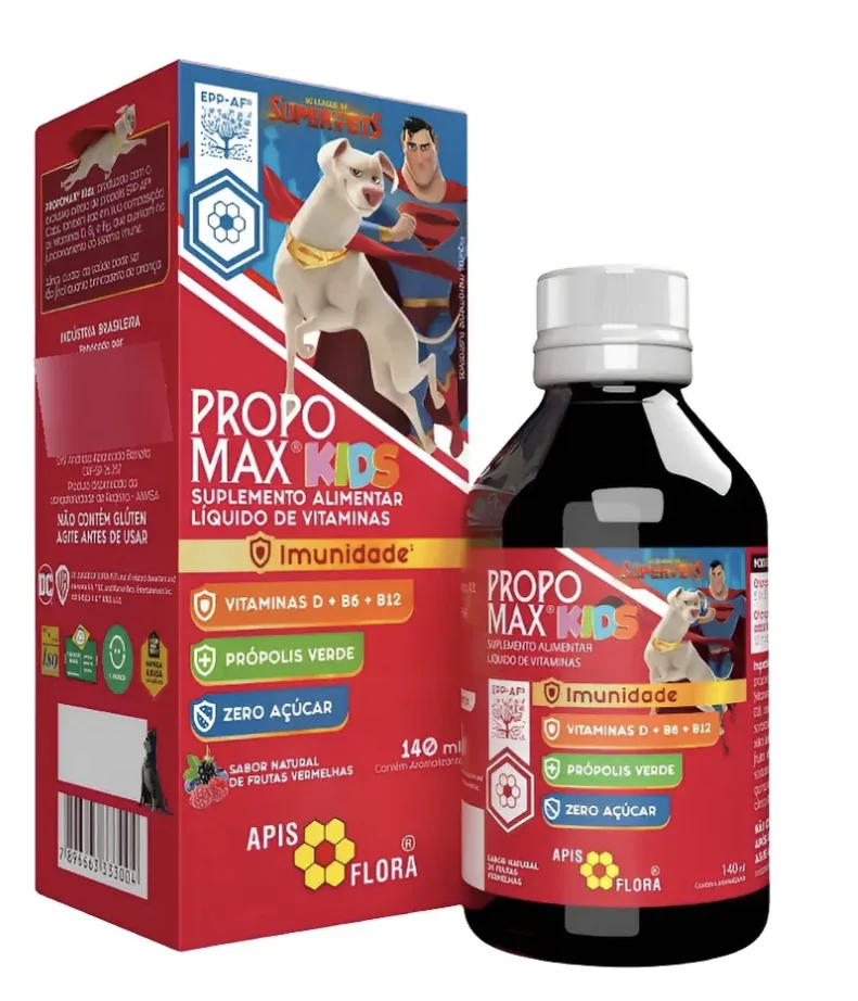 Propo Max Kids Apis Flora suplemento infantil líquido com vitaminas D, B6, B12 e própolis verde para imunidade