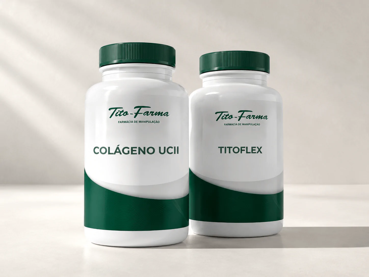 Suplementos Tito Farma Colágeno UC-II e Titoflex para suporte à saúde das articulações e mobilidade.